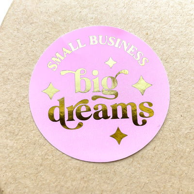 Foiled Retro SMALL BUSINESS BIG DREAMS Stickers ROUND