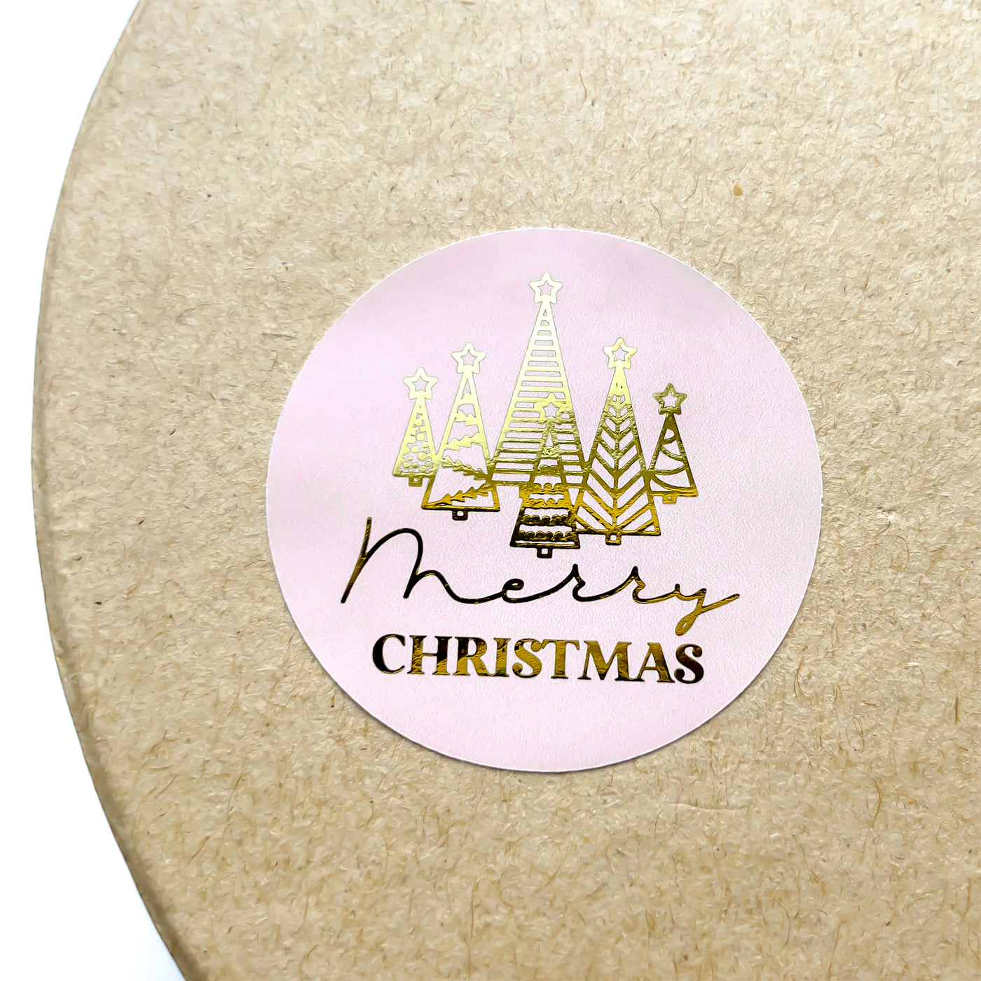 Foiled Minimalistic Merry Christmas & Trees Stickers Round