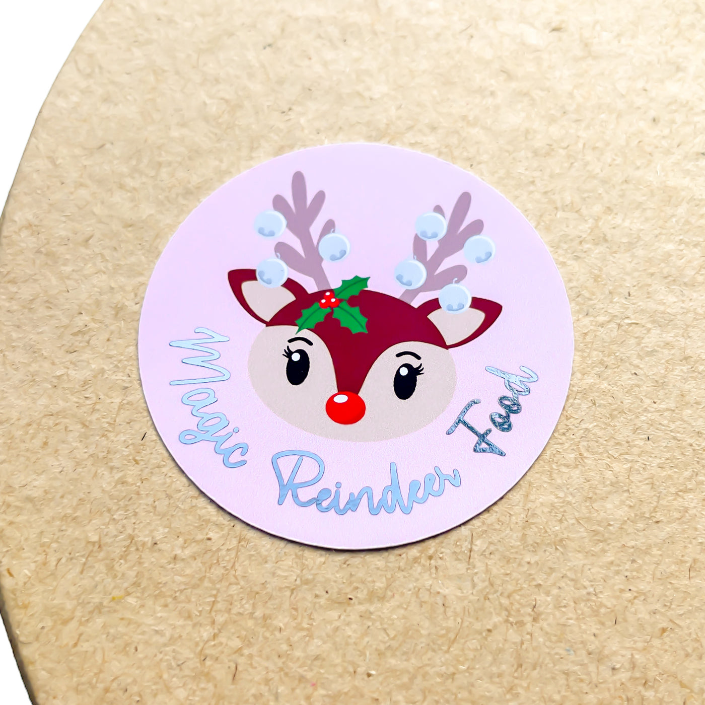 Foiled CUTE REINDEER Food Stickers Round