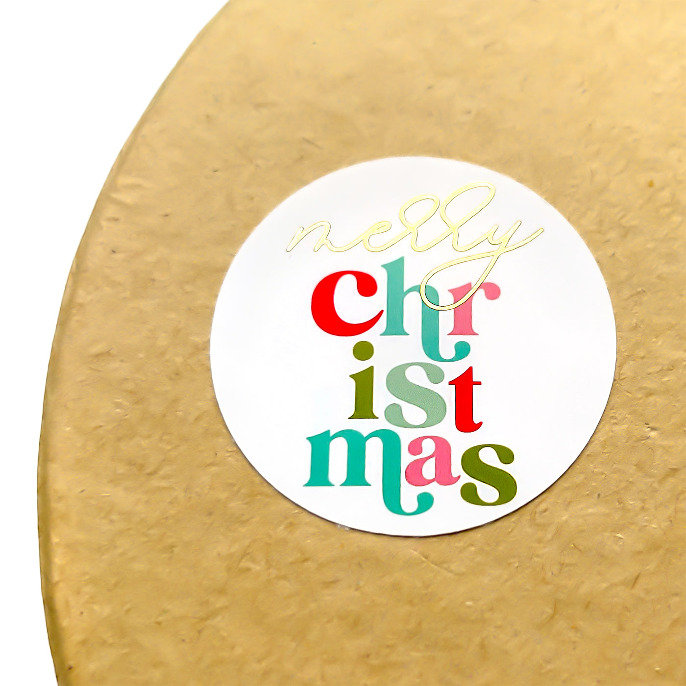 Foiled Merry Christmas Retro Stickers Round