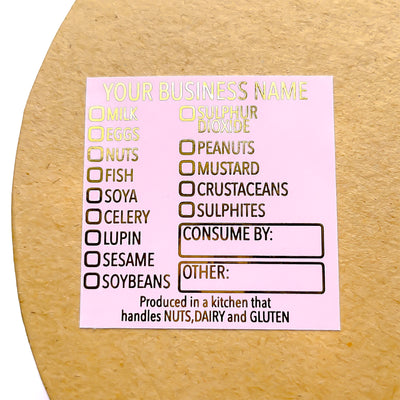 Foiled Simple Font ALLERGEN STICKERS 14 TICK BOX SQUARE