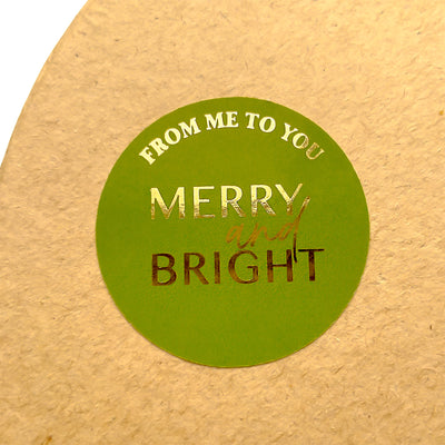 Foiled Minimalistic Merry & Bright From Me To You Stickers Round