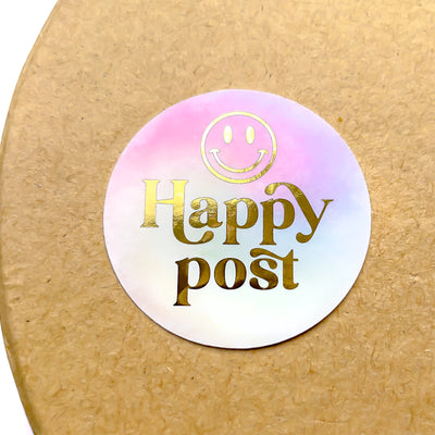 Foiled Retro Happy Post Smiley Face Stickers ROUND