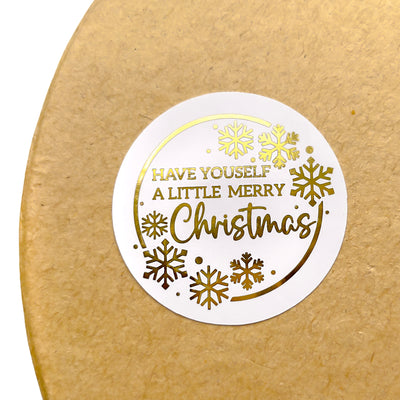 Foiled Have Yourself A Little Merry Christmas Snowflakes Stickers Round