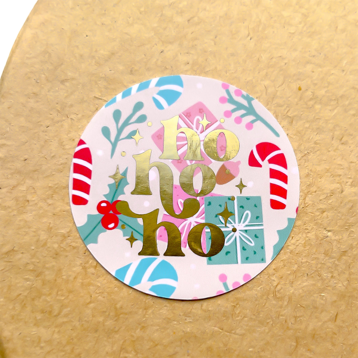 Foiled Retro Ho Ho Ho Festive Background Stickers Round