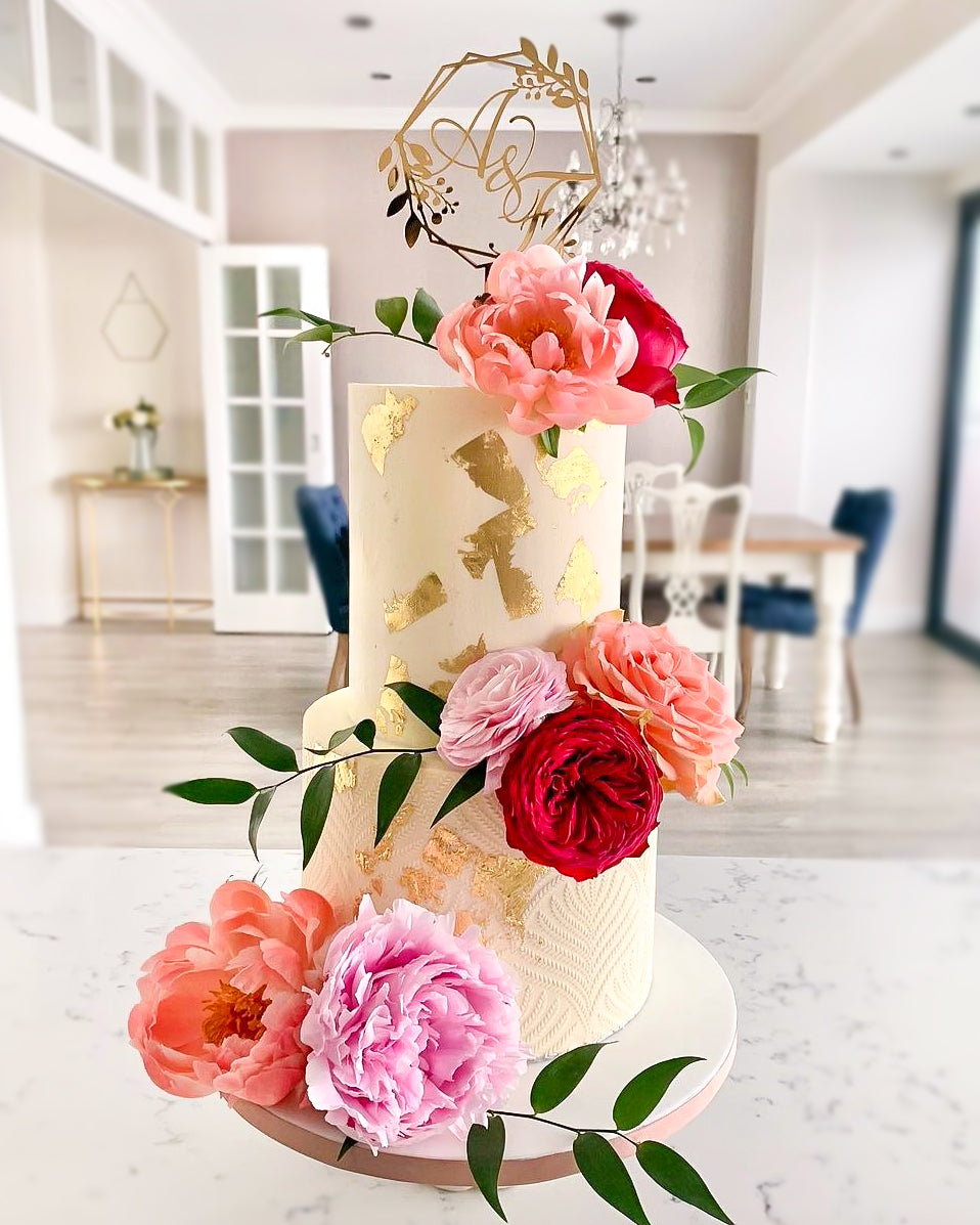 Wedding Initials Floral Frame Cake Topper