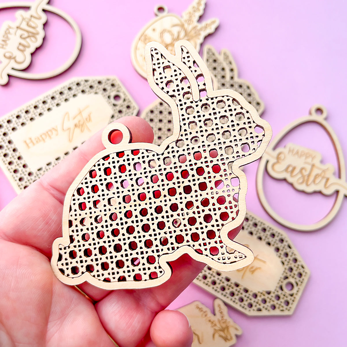 Wooden Easter Rattan Bunny Tag With Hole