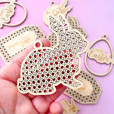 Wooden Easter Rattan Bunny Tag With Hole