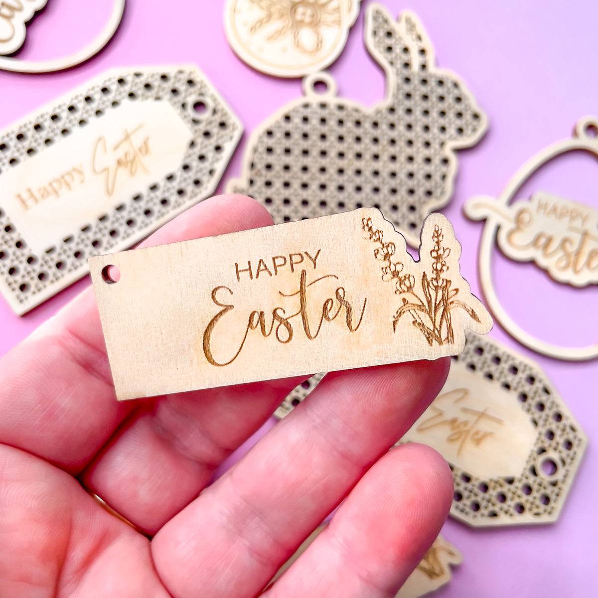 Wooden Happy Easter Lavender Tag With Hole
